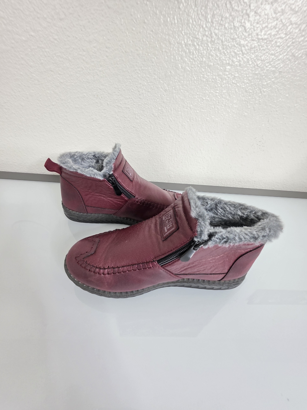 Womens Faux Fur Lined Winter Ankle Boots Burgundy EU 38 US 7 - Picture 3 of 12